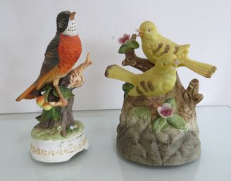 A Pairing Of Musical Bird Figurines - In Working Condition