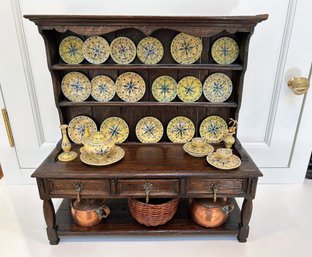 Miniature Decor - Hutch With China, Baskets And Copper Pots