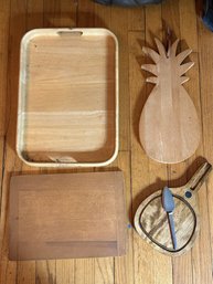 Wood Serving Decor Lot Pineapple Cutting Board, Tray And More