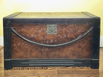 A Plantation Style Trunk In Embossed Leather In Plantation Style