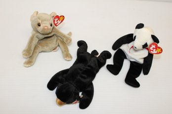 Group Of Three Vintage Ty Beanie Baby's With Blackie, Fortune And Scat