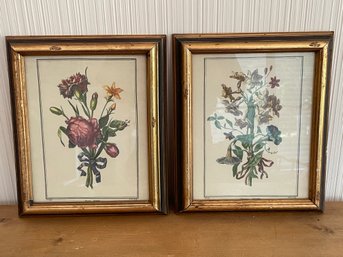 Pair Of Vintage Floral Spray Botanical Prints Framed