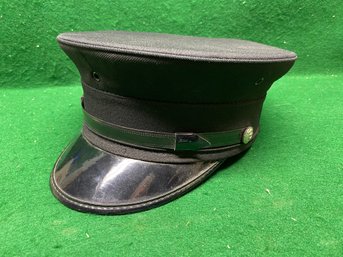 Vintage Fireman's Black Ceremony Dress Visor Hat With Silver FD Buttons. Size 6 7/8. Yes Shipping.