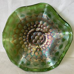 Fine Early 20th Century FENTON GREEN DOT CARVINAL GLASS BOWL