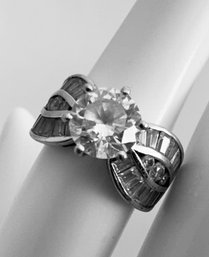 GORGEOUS STERLING SILVER CZ ENGAGEMENT RING