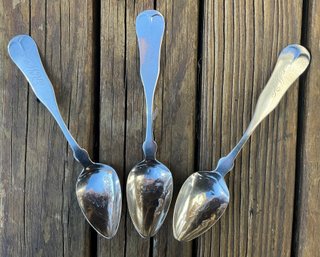 Set Of 3 Antique E. Newbury Pure Coin Silver Spoons ~ Monogram RW ~