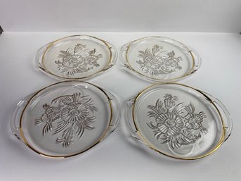 Vintage Embossed Gold-rimmed Glass Serving Trays (4)