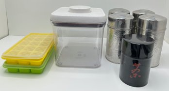 5 Japanese Tea Canisters, Oxo Kitchen Covered Canister & 2 Rubber Ice Trays