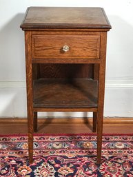 Lovely Antique Solid Oak One Drawer Stand - Original Glass Pull - Very Nice Wood Grain - Very Nice Stand