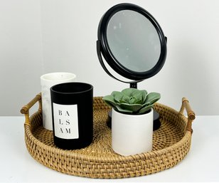 A Modern, Mirror, And Tray Decor Assortment