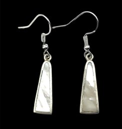 Vintage Sterling Silver Mother Of Pearl Inlay Dangle Earrings
