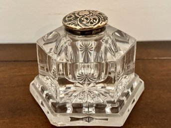 Antique Crystal Inkwell With Sterling Cap