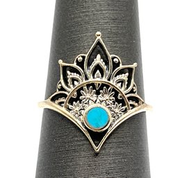 Amazing STERLING SILVER BOMA Ornate Turquoise Ring, Size 6