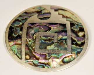 Another Fine Large Mexican Vintage Brooch Having Abalone Shell Inlay