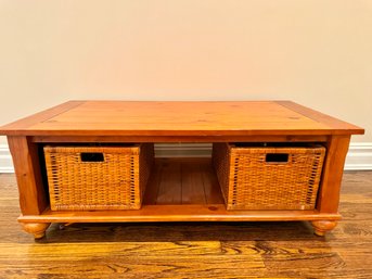 Slat Slat Top Country Pine Coffee Table With Bottom Shelf Storage