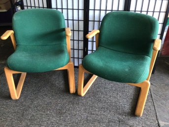 Mid Century Green Cushioned Kimball Arm Chairs