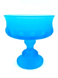 Vintage Color Crown Blue Satin Compote By Colony Glass