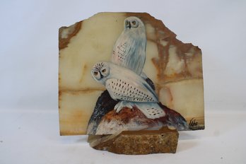Beautiful Owl Painting On Stone By Tabo With Matching Stone Easel