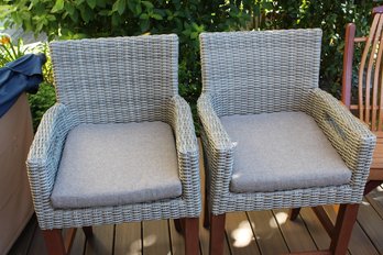 2 Acacia And Wicker Tall Outdoor Chairs 23x23, 40in Tall