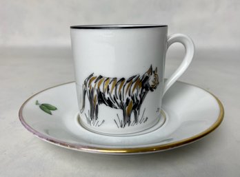 Danish Demitasse Cup With Tiger, Hand Painted In Denmark