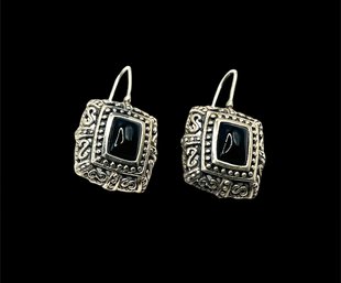 Vintage Sterling Silver And Onyx Earrings