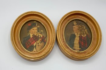 Vintage Pair Of Scottish Girl And Boy ~ Jeannie & Jamie ~ By Ann Allaban Prints, Oval Framed