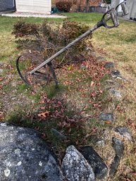 Antique Hand Made Cast Iron Plow With Wooden Handles