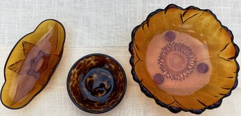 Amber Glass Bowls, And A Tortoiseshell Glass Bowl