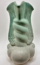 Vintage 1940s Niloak WWII Art Pottery Winged Victory Vase Greenish Twist Pinched Rim