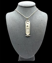 Vintage Sterling Silver Sparkly Chain With Middle Eastern Cartouche Pendant