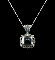 Vintage Sterling Silver Onyx Pendant On 14K GF Chain