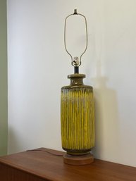 Large (41') Yellow Pottery Lamp With Wood Base