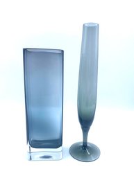 Pairing Of Unique Smoked Glass Bud Vases