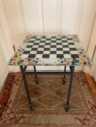 Glass Top And Wrought Iron Base , Chess Table/side Table.