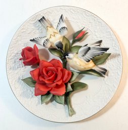 Brand New Franklin Mint Capodimonte Chickadee And Roses Porcelain Decorative Plate - Limited Edition