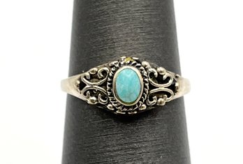 Vintage Sterling Silver Light Blue Turquoise Ornate Ring, Size 5