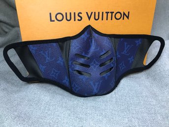 Interesting LV / Louis Vuitton Style Face Mask - Unsure Of Authenticity - Royal Blue Monogram Fabric !