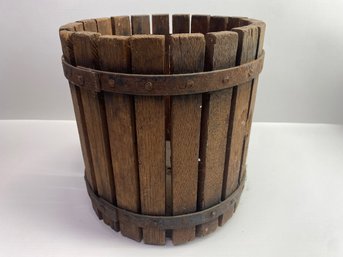 Vintage Wood And Iron Banded Basket