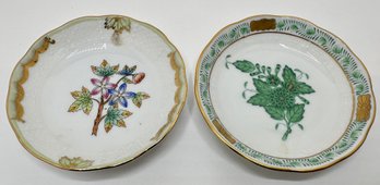 Vintage Pair Herend Hungary 337 Mini Plates Coasters, Flowers & 24K Gold Accents Pattern