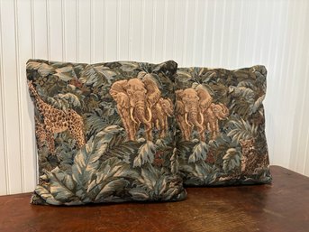 Pair Of Vintage Tapestry Safari Themed Pillows