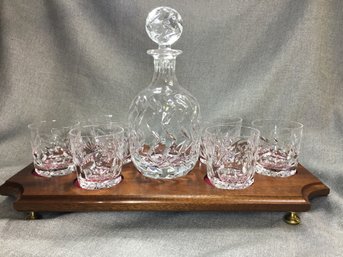 Fabulous Brand New WATERFORD CRYSTAL Decanter Set With Six (6) Rocks Glasses, Decanter & Walnut Tray