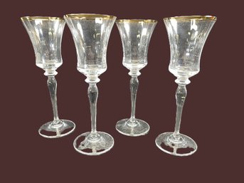 Set Of Four Gold Brimmed Mikasa Jamestown Wine Glasses