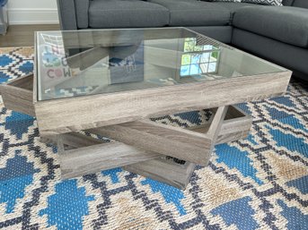 Wood And Glass Sculptural Coffee Table