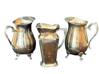 Three Silver Plated Water Pitchers