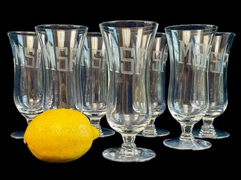 Seven Vintage Parfait Glasses Etched With Initials MSF