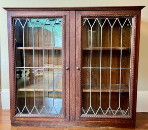 Two Leaded Glass Door Oak Book Case