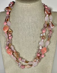 Pink Shell And Glass Stone Necklace Conremporary