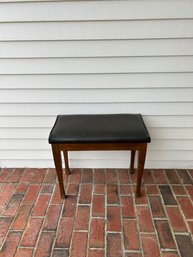 1960s Mid Century Walnut & Black Leather Music Bench