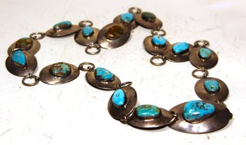 Solid Sterling Silver Vintage Belt With Genuine Turquoise Signed 'SB' Southwestern