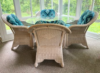 A Vintage Wicker And Glass Pedestal Dining Table And Set Of 4 Chairs, Possibly Lloyd Loom - With An Extra Base